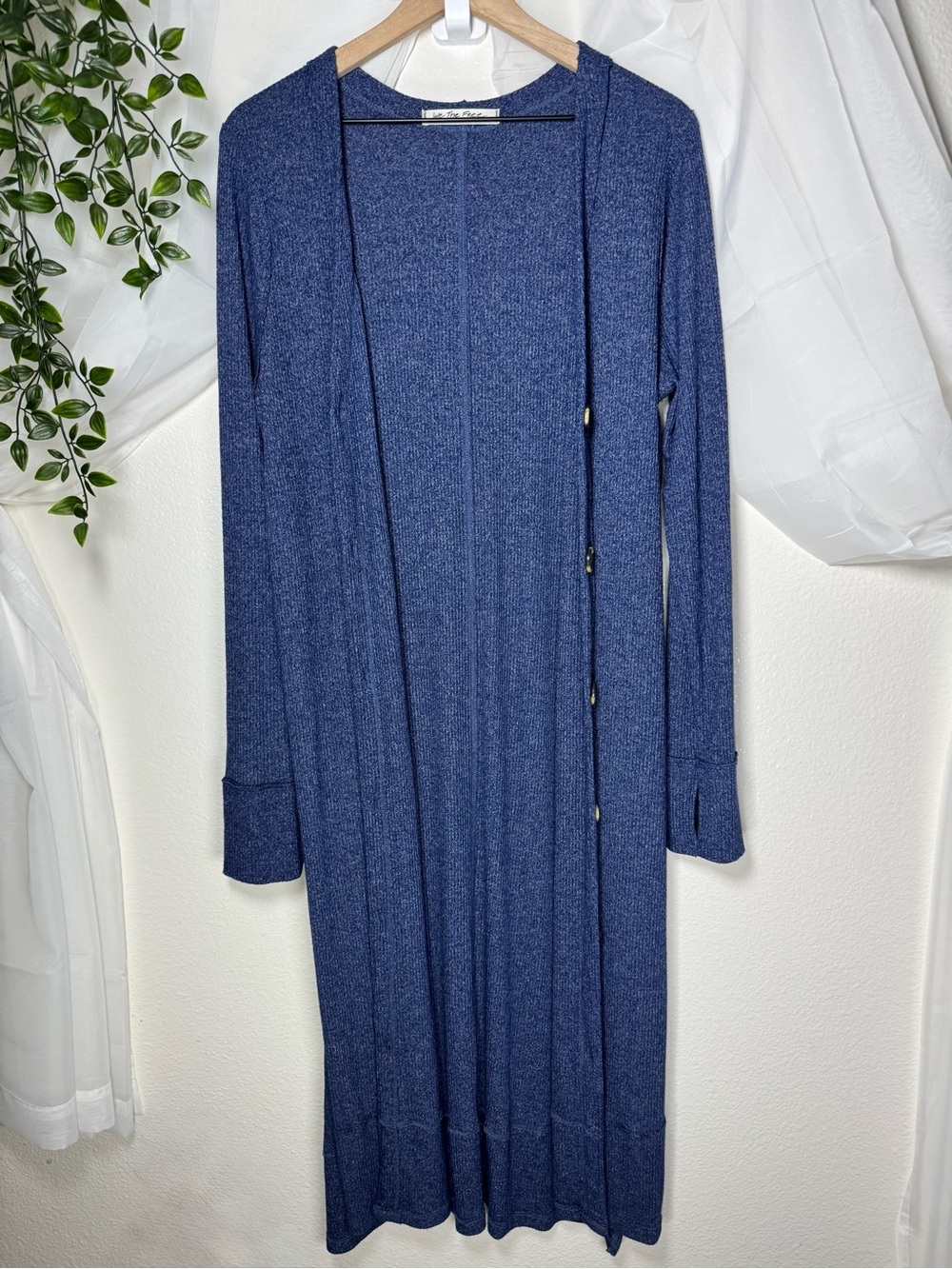Free People We The Free Navy Maxi Heathered Ribbed Long Cardigan Duster